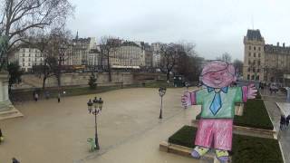 Snowing on Flat Stanley in Paris