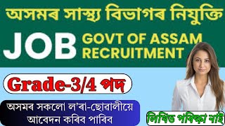 স্বাস্থ্য বিভাগৰ চাকৰি | Assam Government Jobs Vacancy 2024 |  Jobs in Health Department of Assam