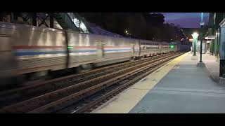 Dobbs Ferry, NY up-close - Amtrak express train and MNR local train, October 30, 2024