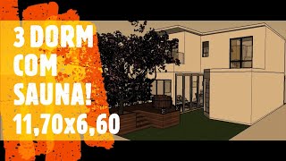 SOBRADO 3 DORM 11,70x6,60 m COM SAUNA!