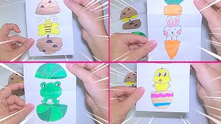 4 Amazing Folding Surprise Drawing｜How To Draw  Folding Surprise For Kids| Rabbit/Bee/Frog/chick