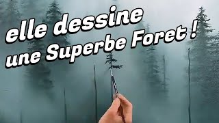 Elle dessine une magnifique foret à la peinture !!