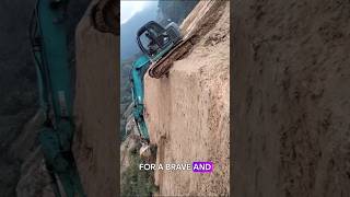 Brave Driver Controls Excavator on Steep Hill #shorts