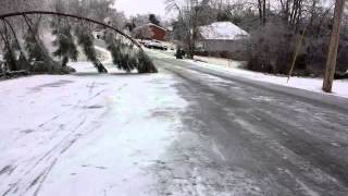 Ice road sledding through the trees.