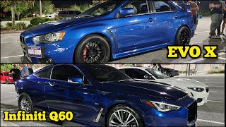 Big Turbo Mitsubishi Evo VS Upgraded Turbos Infiniti Q60! - Money Race & Drama!