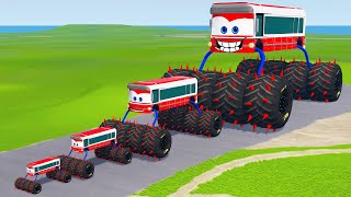 Big & Small Long Bus Spider Lightning McQueen Thorns vs Thomas Trains | BeamNG.drive