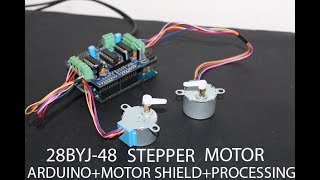 28BYJ-48 Stepper Motor + Arduino + L293D Motor Shield + processing setup test run