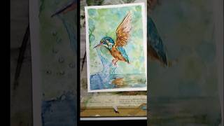 Water color painting of a Kingfisher bird #watercolor #artstyle #artshortsvideo