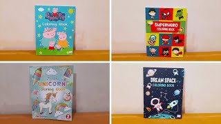 Unboxing and Review of Coloring Books in Mix Characters  Unicorn, Peppa pig, Superheroes, Space