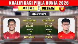 TANPA ASNAWI !! INDONESIA VS VIETNAM | Head to Head Pemain | Kualifikasi Piala Dunia 2026  Round 2