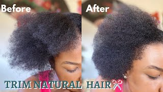 HOW I TRIM MY OWN NATURAL HAIR FROM HOME | TRIMMING MY SPLIT/PUFFY ENDS, SINGLE STRAND KNOTS AT HOME