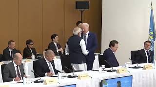 Narendra Modi and US President Joe Biden greeted each other warmly and shared a hug in Hiroshima