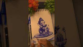 Cute Ganpati worshipping lord Shiva ball pen drawing 🙏