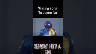 Sehwag hits a six singing the song 'Tu Jaane Na'!