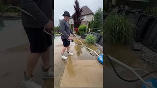 Check out what happened when we pressure washed this concrete pool deck! #powerwashing #sidehustle