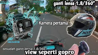 Camera pertama motovlog, ganti lensa 1.8/360°