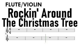 Rockin' Around The Christmas Tree Flute Violin Sheet Music Backing Track Partitura