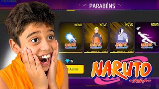 MEU IRMÃOZINHO FOI O PRIMEIRO A PEGAR AS NOVAS SKINS DO NARUTO NO FREE FIRE! 🧡