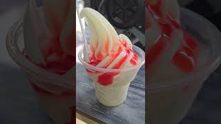 Vanilla Ice Cream Sundae with strawberry syrup #icecreamdessert #icecreamsundae #vanilla