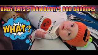 BABY EATS STRAWBERRYS AND BANANAS  AND LOVES IT?❤️😍