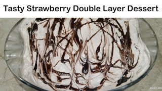 Tasty Strawberry Double Layer Dessert by Kitchen with Sana#food #tranding #cake