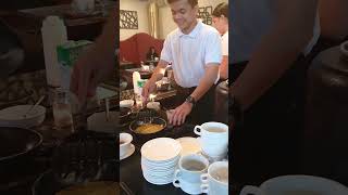 Eloisa Suite Hotel/ DaKu restaurant for breakfast / little chef cooking our filipino breakfast