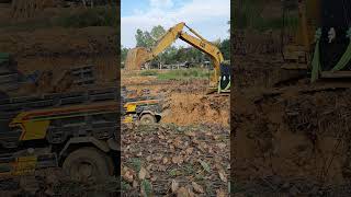 Excavator CAT Digging Mud To Make Pond Part 2