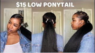 SLICK SIDE PART LOW PONYTAIL ON TYPE 4 NATURAL HAIR | $15 PONYTAIL!