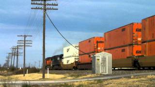 BNSF stack train meets BNSF taconite train at Marietta, Ok. 11/12/2011 ©