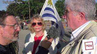 Selva Andreoli y Esteban Valenti en el banderazo del Frente Amplio. Rambla frente al Mercosur