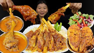 Eating Spicy Mutton Ribs Curry, Local Chicken Curry & Fish Curry 🤤 Eating Spicy Food, Nepali mukbang