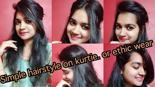 EASY & QUICK HAIRSTYLE FOR GITLS ON KURTI & ETHIC WEAR.//HAIRSTYLE ON KURTI//QUICK & EASY HAIRSTYLE.