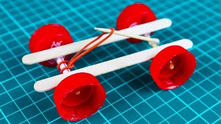 How To Make a Mini Rubber Band Car 🏎️🏎️🏎️