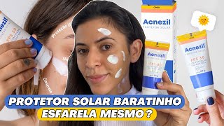 PROTETOR SOLAR ACNEZIL - TESTEI O BARATINHO DE FARMÁCIA MAIS FALADO DO MOMENTO - POR MENOS DE R$25