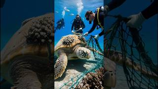 Amazing Turtle Rescue! Freed from Net and Barnacles #shorts