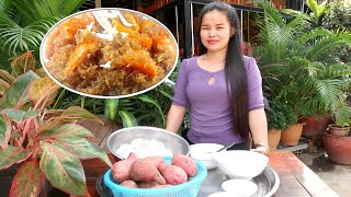 How to Make Sweet Potato With Palm Sugar Cooking With Minea Recipe||របៀបធ្វើតំឡូងឈឹង