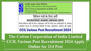 CCIL Various Post Recruitment 2024 Apply Online for 214 Post #jobs #recruitment