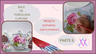 Pintura em tecido. Bule de porcelana e cupcake (pt6)