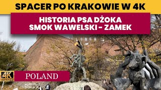 Spacer po Krakowie - Pomnik Psa Dżoka - Smok Wawelski - Zamek Królewski na Wawelu - Krakow 4k ⛅