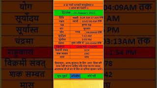 आज के शुभ मुहूर्त/आज का पंचांग/aaj ka panchang/ 26 JANUARY 2022 #aajkapanchang #shorts#youtubeshorts