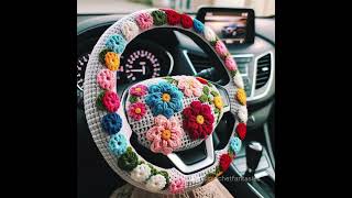 Crochet car steering wheel cover ideas #crochet #knitted #steeringwheel #design #steeringwheelcover