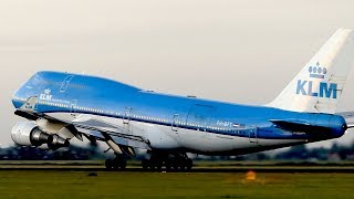 KLM Boeing 747-400 beautiful sunset takeoff at Amsterdam Schiphol