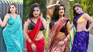 Hindi actress mousumi sarkar hot nave😍saree photoshoot video💚😡#actress#model#viralvideo