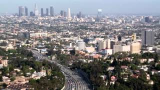 Downtown LA from iconic landmark to wide shot of city