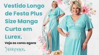 Vestido Longo de Festa Plus Size Manga Curta em Lurex.