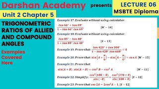 Trigonometry Lec 6 (Chap 5) || MSBTE Diploma || 1st Sem || Basic Mathematics || by Darshan Academy