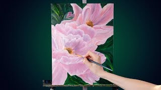 Pink flowers painting. Interior oil painting. Painting with music