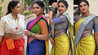 baakiyalakshmi serial actress reshma pasupuleti latest saree b😍bs video💙💛#reshma#serialactress