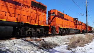 South Shore Freight passes by Beverly Shores, Indiana