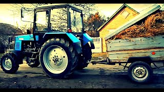 Трактор Беларус 920 и прицеп с сеном Tractor Belarus 920 trailer with hay #vseklevo #синийтрактор